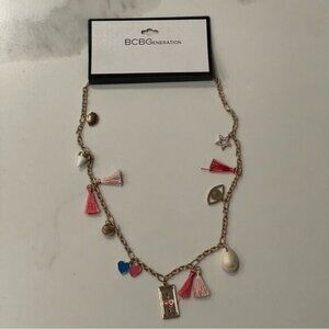 BCBGeneration Gold Tone Necklace w/ Colorful Tassels and Pendants